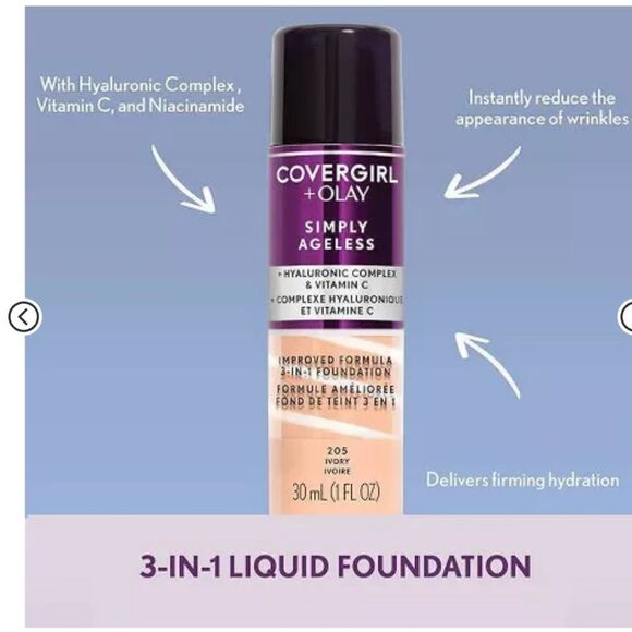 🆕🌀Cover Girl and Olay 3 in 1 Moisturizing, Simply Ageless Foundation #242 - Picture 3 of 5